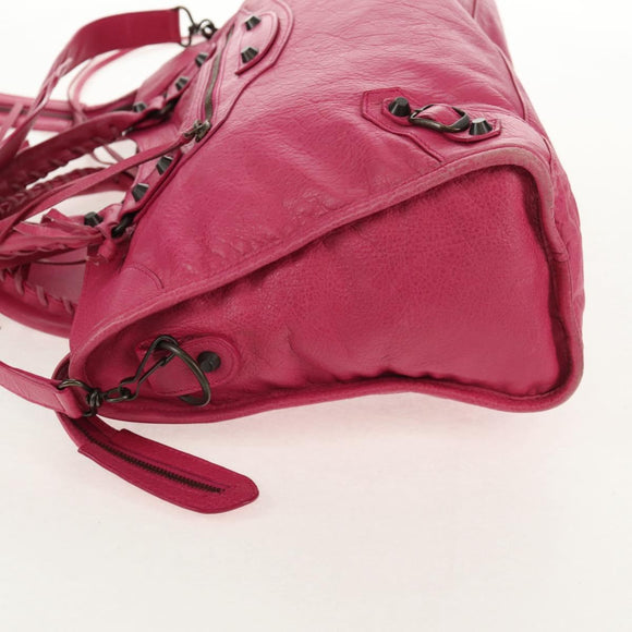 BALENCIAGA City Hand Bag Leather 2way Pink Silver 115748 Auth am9705V