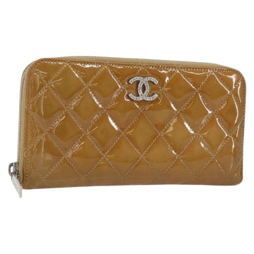 CHANEL Matelasse COCO Mark Long Wallet Patent leather Brown CC Auth am9714