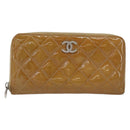 CHANEL Matelasse COCO Mark Long Wallet Patent leather Brown CC Auth am9714-13