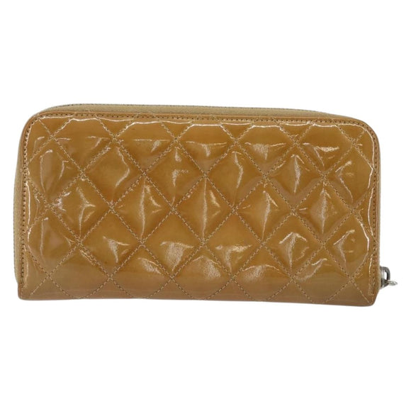 CHANEL Matelasse COCO Mark Long Wallet Patent leather Brown CC Auth am9714
