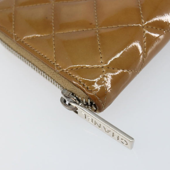 CHANEL Matelasse COCO Mark Long Wallet Patent leather Brown CC Auth am9714
