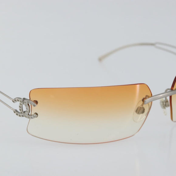 CHANEL COCO Mark Sunglasses metal Silver CC Auth am9715