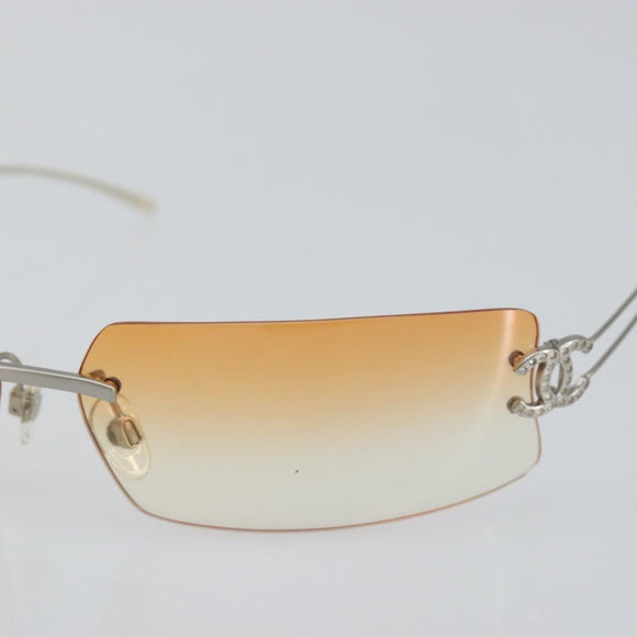 CHANEL COCO Mark Sunglasses metal Silver CC Auth am9715