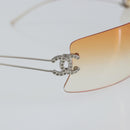 CHANEL COCO Mark Sunglasses metal Silver CC Auth am9715-14