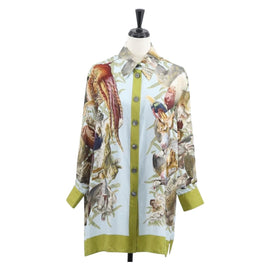 HERMES Long Sleeved T Shirt Silk ""H de LINARES"" Green Auth am9718