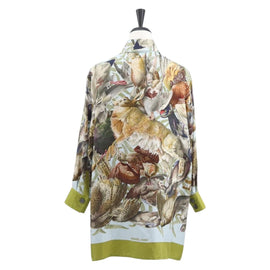 HERMES Long Sleeved T Shirt Silk ""H de LINARES"" Green Auth am9718 - 0