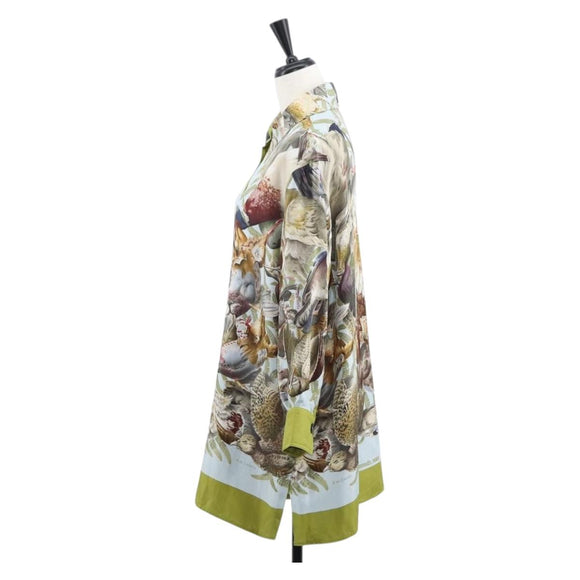 HERMES Long Sleeved T Shirt Silk ""H de LINARES"" Green Auth am9718