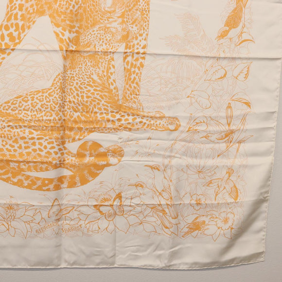 HERMES Carre 90 Scarf Silk ”JUNGLE LOVE” Orange Auth am9719