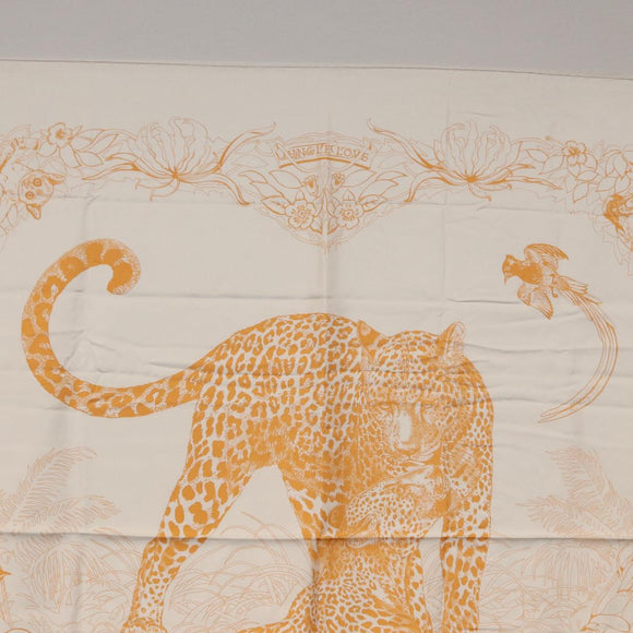 HERMES Carre 90 Scarf Silk ”JUNGLE LOVE” Orange Auth am9719
