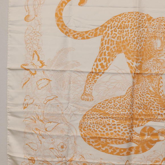 HERMES Carre 90 Scarf Silk ”JUNGLE LOVE” Orange Auth am9719