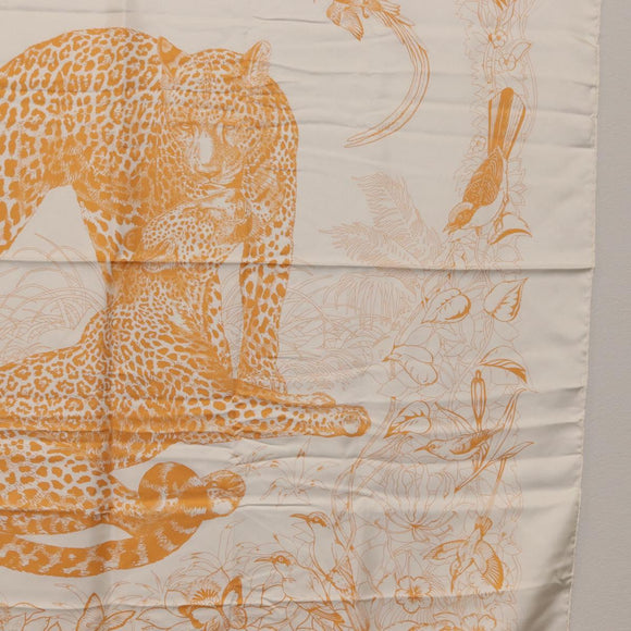 HERMES Carre 90 Scarf Silk ”JUNGLE LOVE” Orange Auth am9719