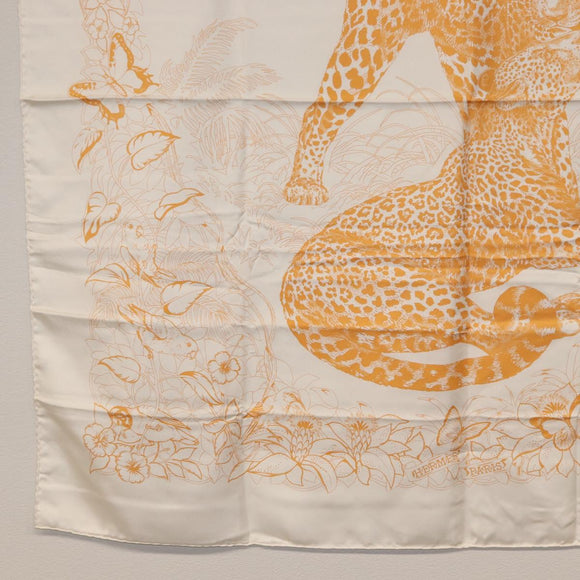 HERMES Carre 90 Scarf Silk ”JUNGLE LOVE” Orange Auth am9719