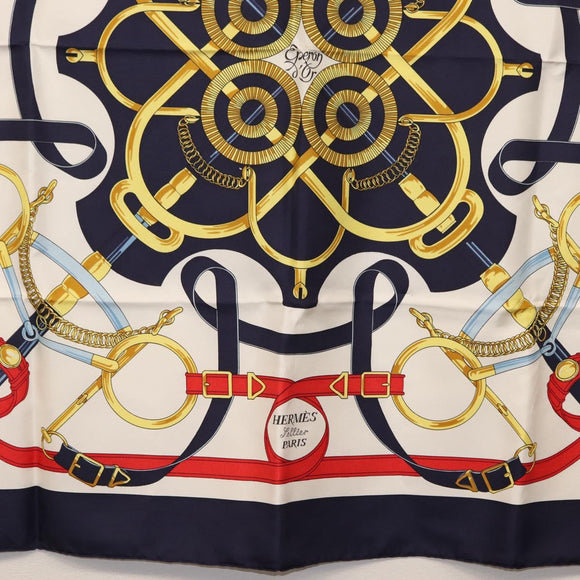 HERMES Carre 90 Scarf Silk ”Eperon d'Or” Navy Auth am9720