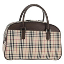 BURBERRY Nova Check Boston Bag Canvas Beige Silver Auth am9746A-1