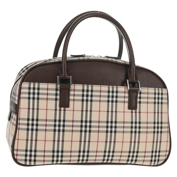 BURBERRY Nova Check Boston Bag Canvas Beige Silver Auth am9746A
