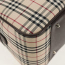 BURBERRY Nova Check Boston Bag Canvas Beige Silver Auth am9746A-15