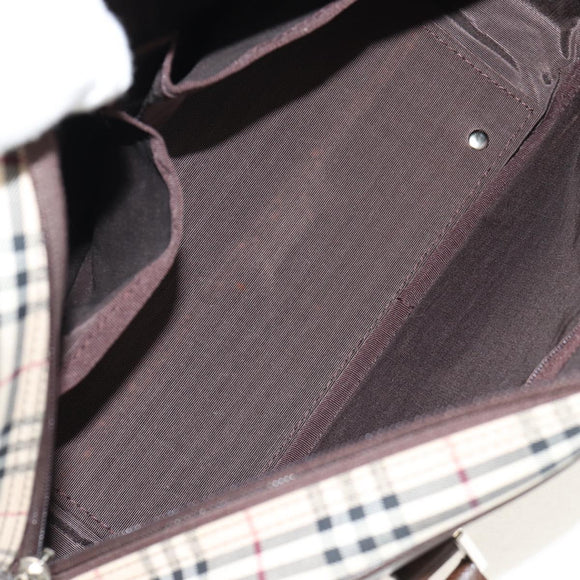 BURBERRY Nova Check Boston Bag Canvas Beige Silver Auth am9746A