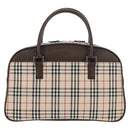 BURBERRY Nova Check Boston Bag Canvas Beige Silver Auth am9746A-13