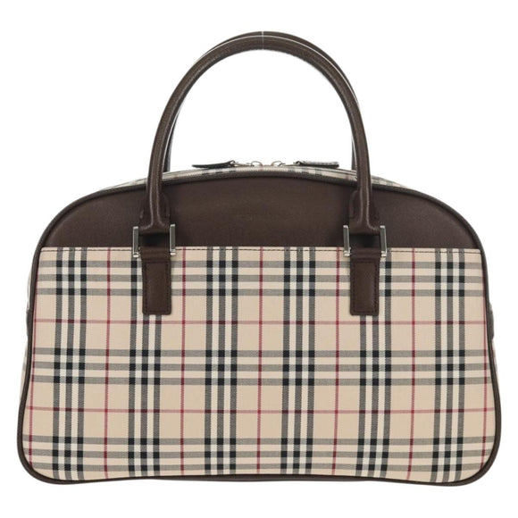 BURBERRY Nova Check Boston Bag Canvas Beige Silver Auth am9746A