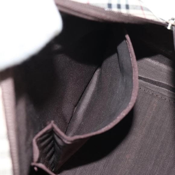 BURBERRY Nova Check Boston Bag Canvas Beige Silver Auth am9746A