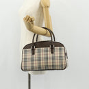 BURBERRY Nova Check Boston Bag Canvas Beige Silver Auth am9746A-24