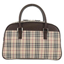 BURBERRY Nova Check Boston Bag Canvas Beige Silver Auth am9746A-2