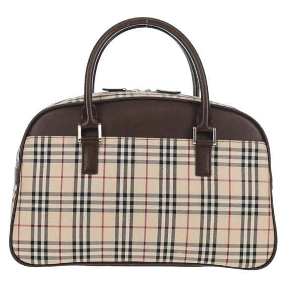 BURBERRY Nova Check Boston Bag Canvas Beige Silver Auth am9746A