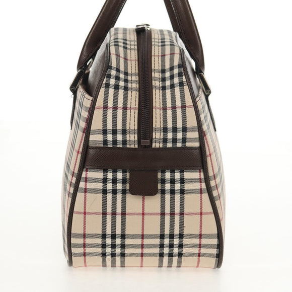 BURBERRY Nova Check Boston Bag Canvas Beige Silver Auth am9746A