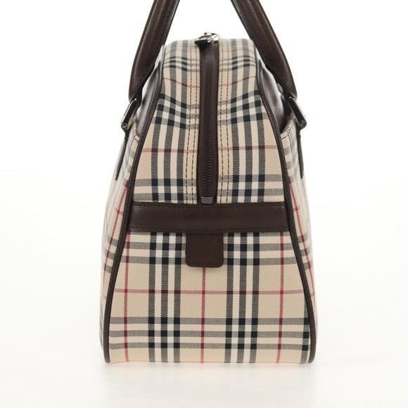 BURBERRY Nova Check Boston Bag Canvas Beige Silver Auth am9746A