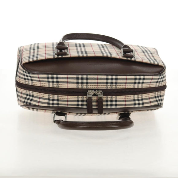 BURBERRY Nova Check Boston Bag Canvas Beige Silver Auth am9746A