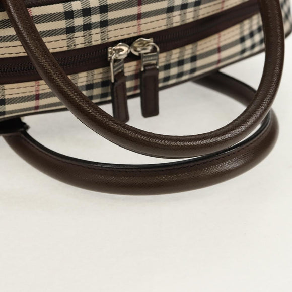 BURBERRY Nova Check Boston Bag Canvas Beige Silver Auth am9746A