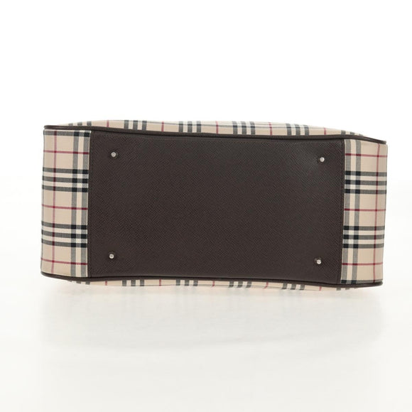 BURBERRY Nova Check Boston Bag Canvas Beige Silver Auth am9746A