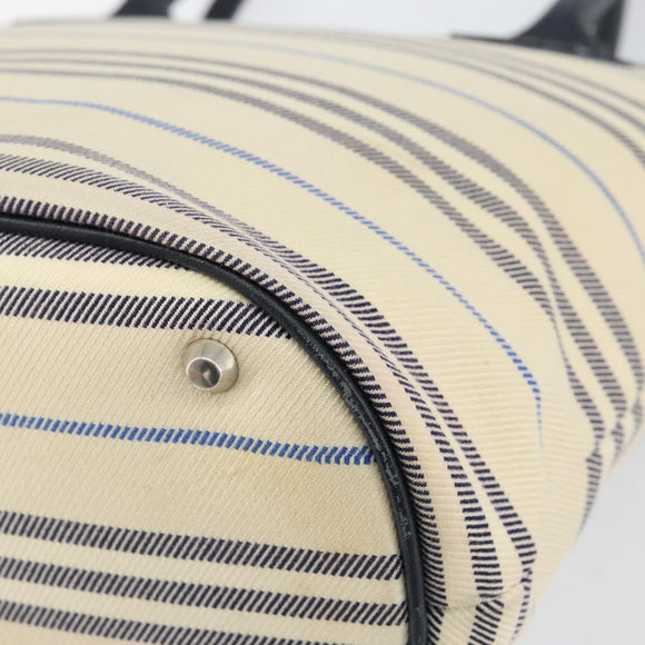 BURBERRY Tote Bag Canvas Ivory Silver Auth am9747