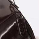GUCCI Vanity Pouch Enamel Brown Silver Auth am9751-15