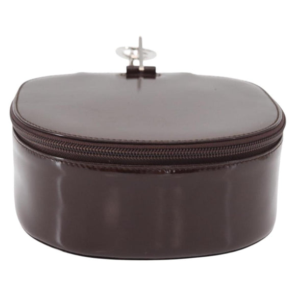 GUCCI Vanity Pouch Enamel Brown Silver Auth am9751