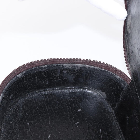 GUCCI Vanity Pouch Enamel Brown Silver Auth am9751