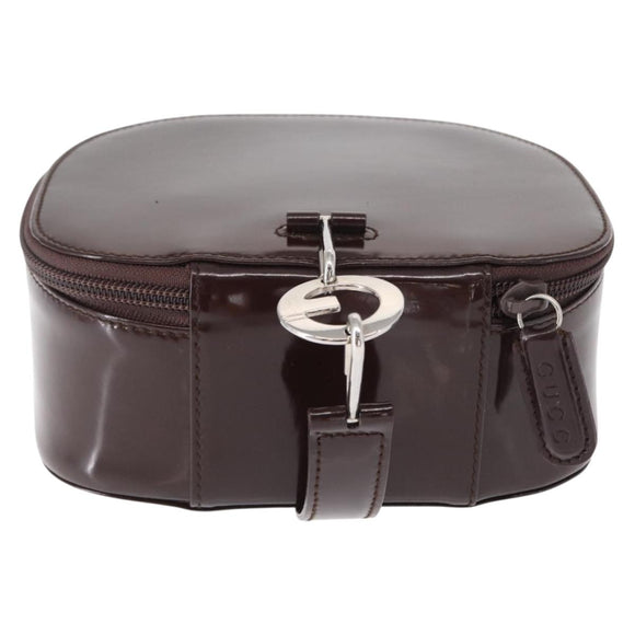 GUCCI Vanity Pouch Enamel Brown Silver Auth am9751