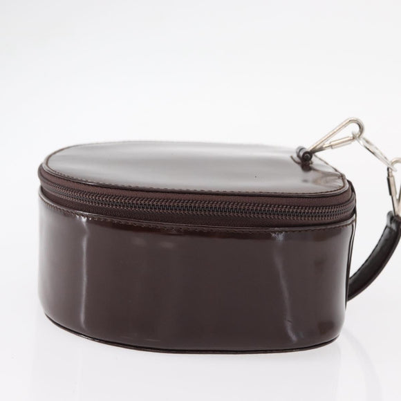 GUCCI Vanity Pouch Enamel Brown Silver Auth am9751