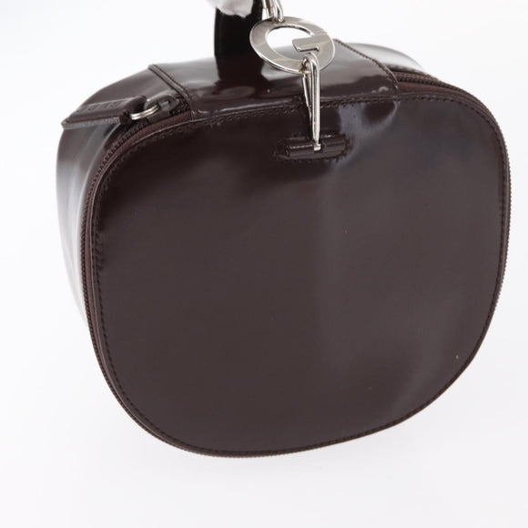 GUCCI Vanity Pouch Enamel Brown Silver Auth am9751