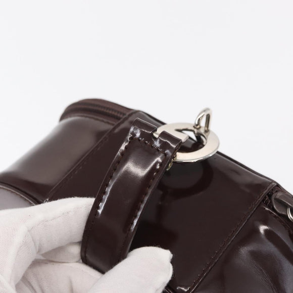 GUCCI Vanity Pouch Enamel Brown Silver Auth am9751