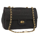 BALLY Chain Shoulder Bag Leather Black Gold Auth am9754-1
