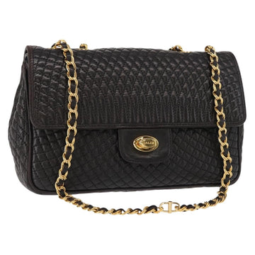 BALLY Chain Shoulder Bag Leather Black Gold Auth am9754