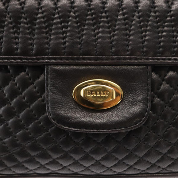 BALLY Chain Shoulder Bag Leather Black Gold Auth am9754