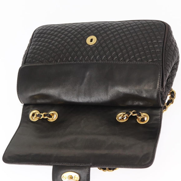 BALLY Chain Shoulder Bag Leather Black Gold Auth am9754