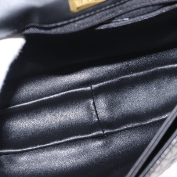 BALLY Chain Shoulder Bag Leather Black Gold Auth am9754