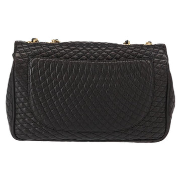 BALLY Chain Shoulder Bag Leather Black Gold Auth am9754 - 0