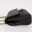 BALLY Chain Shoulder Bag Leather Black Gold Auth am9754-4