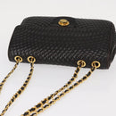 BALLY Chain Shoulder Bag Leather Black Gold Auth am9754-6