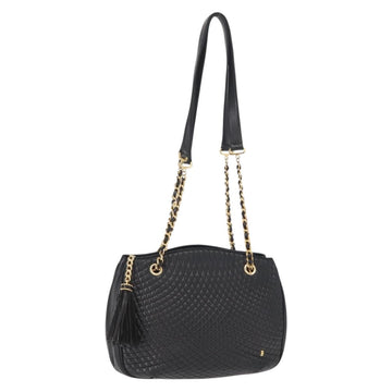 BALLY Chain Shoulder Bag Leather Black Gold Auth am9755