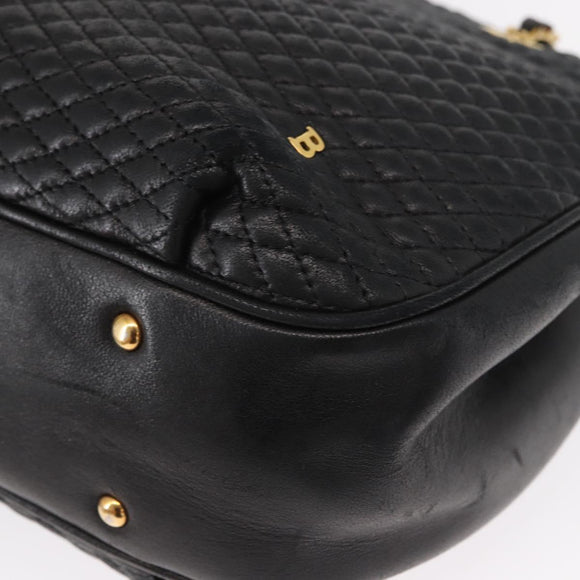 BALLY Chain Shoulder Bag Leather Black Gold Auth am9755